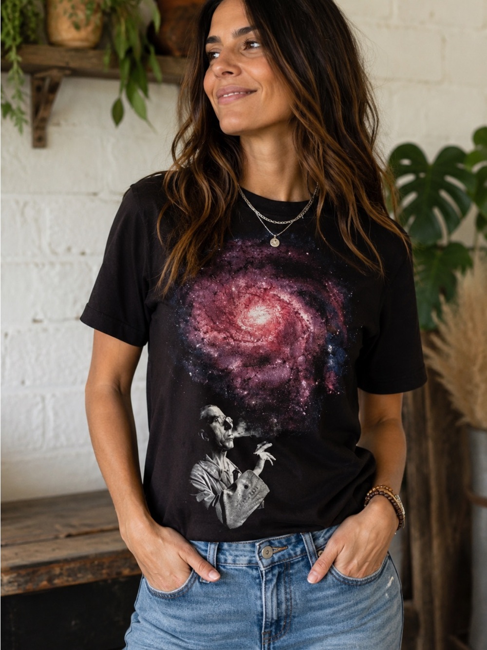 Galaxy Print Black Short Sleeve Tee